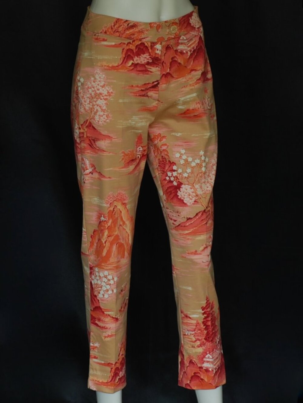Signe Paris Coral & Tan Trousers With Japanese Scenery - France